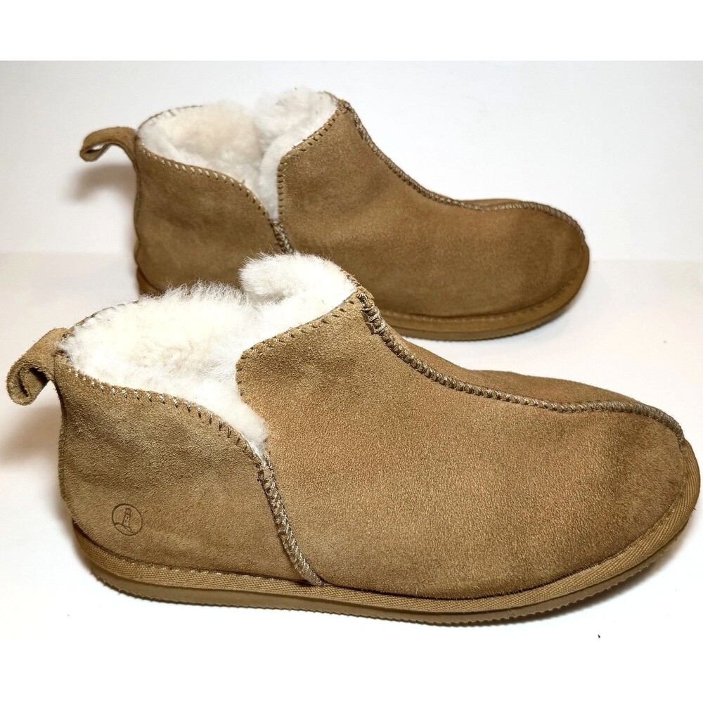 Lands’ End Men’s 9D Suede Shearling Lined Ankle Slippers Tan